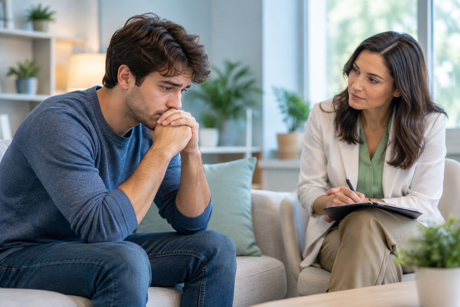 Young adult discussing social anxiety with a supportive healthcare professional