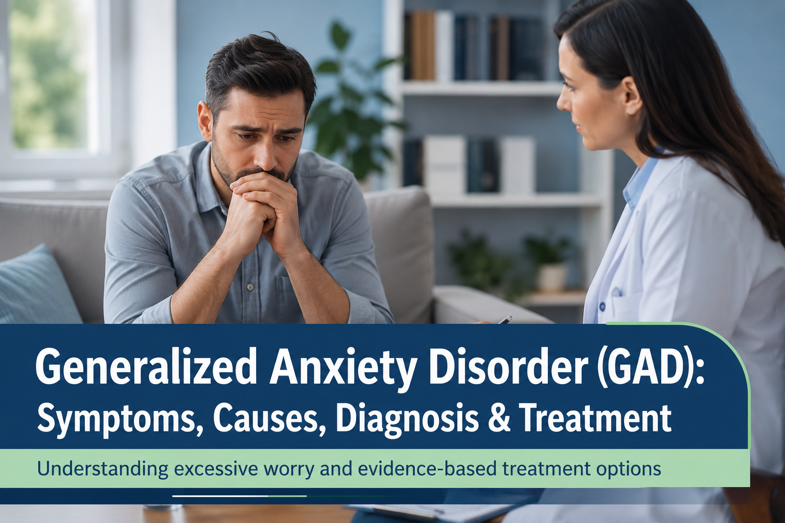 Healthcare professional supporting an adult with Generalized Anxiety Disorder during a clinical consultation